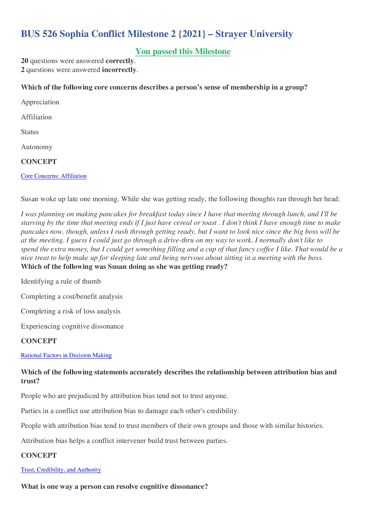 Preview of BUS 526 Sophia Conflict Milestone 2 {2021} – Strayer University